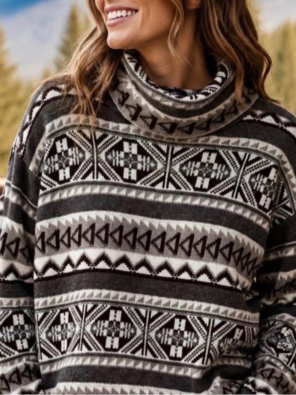 Vintage Ralph Lauren LRL Fair Isle Wool Funnel Neck Sweater XS - Picture 3 of 11